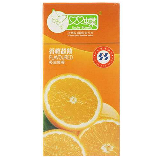 双蝶天然乳胶橡胶避孕套(香橙超薄多油平面无色透明)