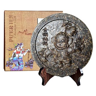 滇湘 茶雕摆件 普洱生茶饼(金猴纳福)