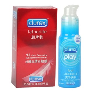 杜蕾斯天然胶乳橡胶避孕套超薄装12只+杜蕾斯feel人体润滑液Ⅰ型(快感装)